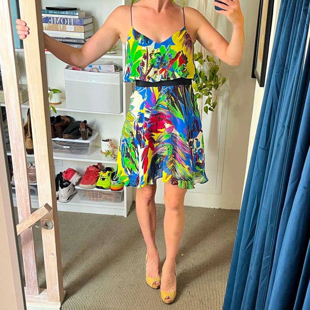 Colorful Silk Milly Tiered Spaghetti Strap Mini Cocktail Dress